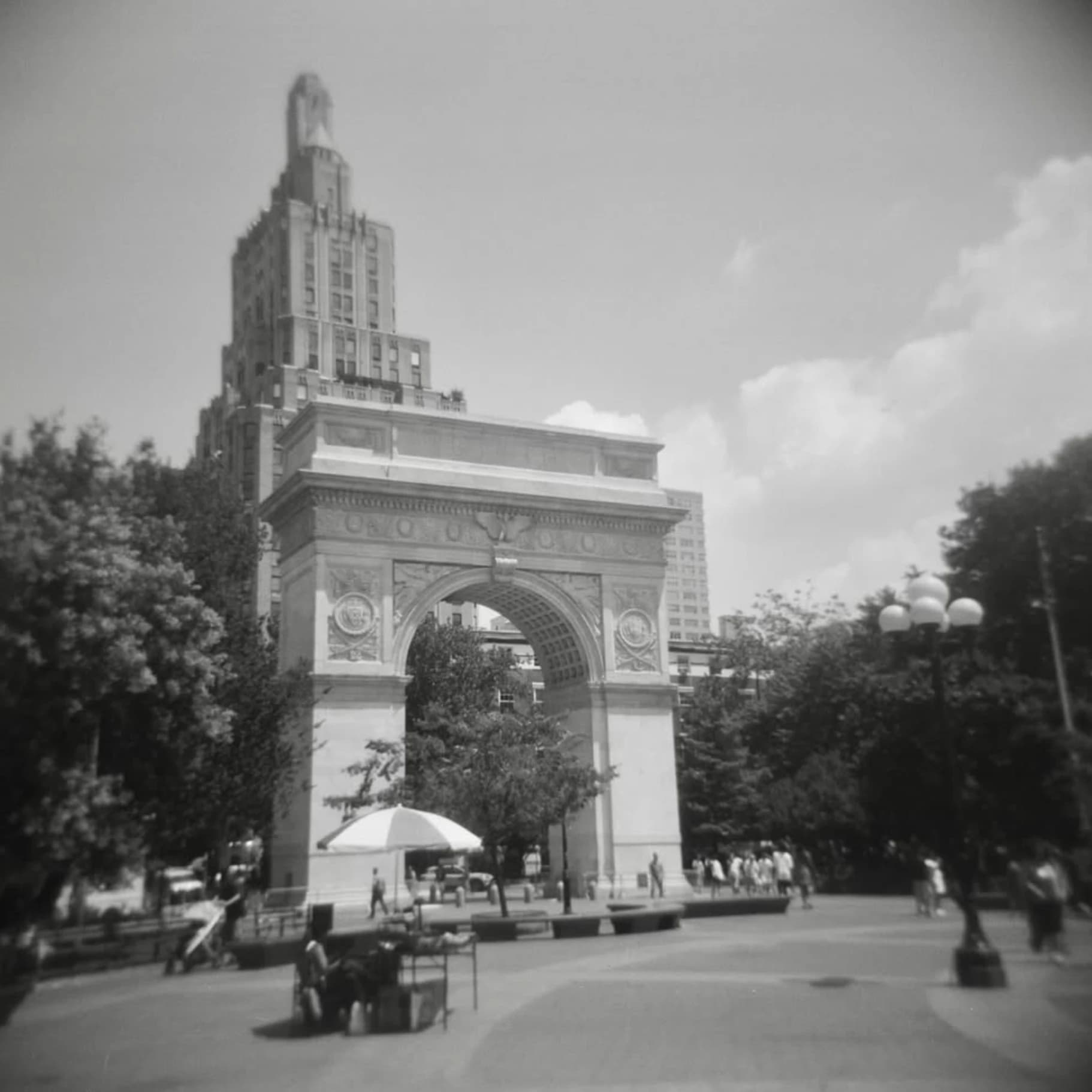 Washington Square Arch, in black and white